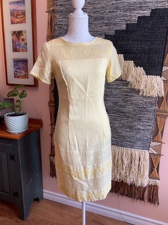 Vintage Yellow Floral ‘Toni Todd’ Wiggle Dress - image 1