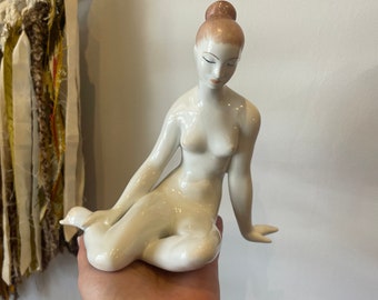 Beautiful Vintage Hungarian Delicate Porcelain Nude Lady Sculpture