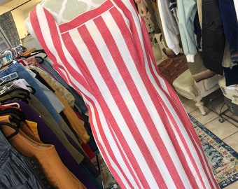 Vintage rode en witte nautische krijtstreep Twill mouwloze potlood wiggle jurk