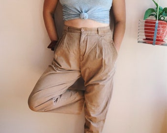 Vintage ‘Eaton North Country’ Tan Cotton Super High Waisted Ladies Trousers
