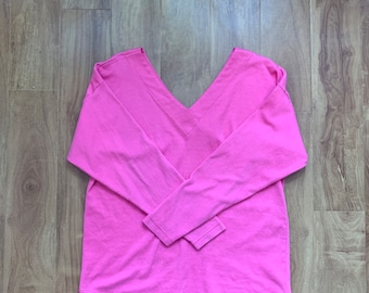 Vintage Bright Pink Long Sleeve Double V-Neck Shirt