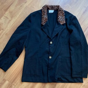 Classic Black ‘Carroll Reed’ Blazer with Leopard Print Collar Size Large