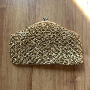 Woven Raffia Style Snap Top Clutch Evening Bag