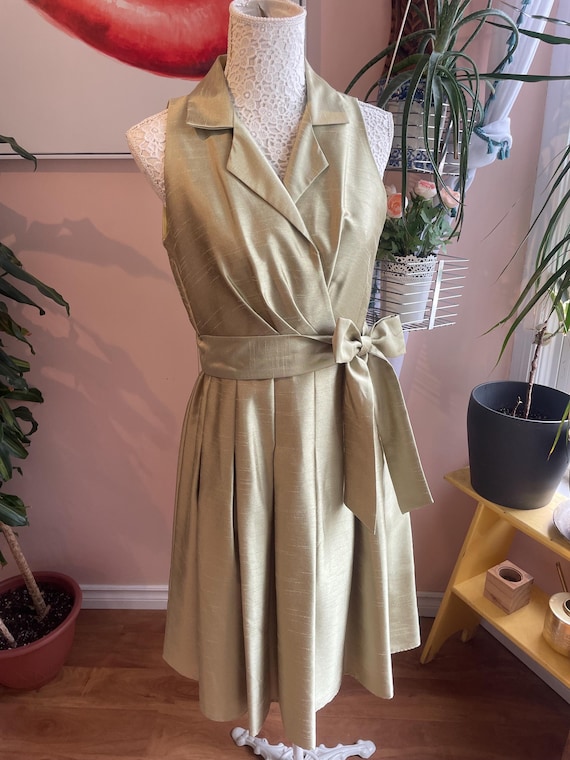 slim fit dress slacks 1950's chartreuse light green fit & flare dress sheer overlay super fu–  Kings Finest Vintage