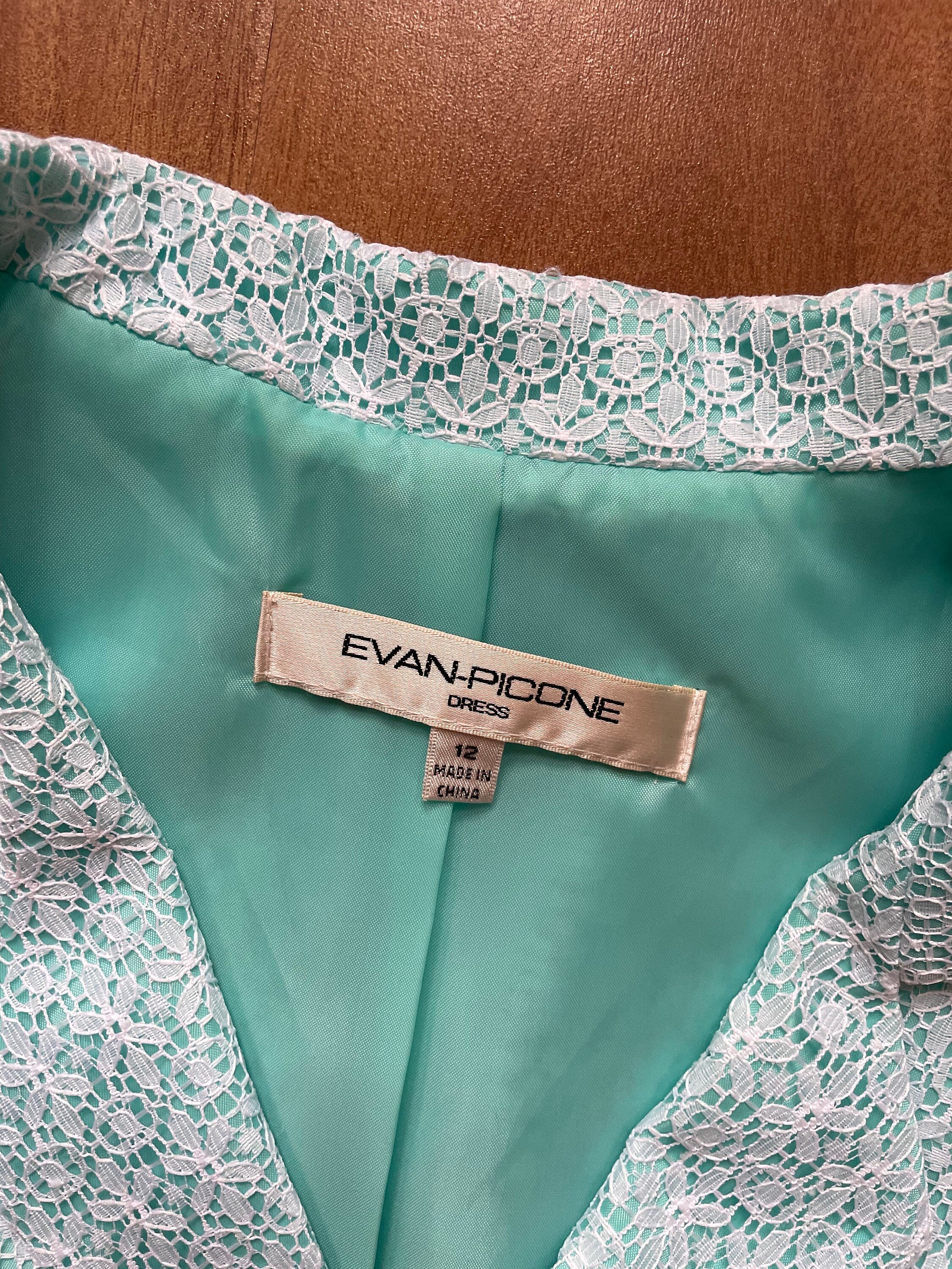 Robe D'été Evan Picone Taille 12 - Turquoise Sans Manches - Longueur Genou - Coton - Occasion Très Bon état