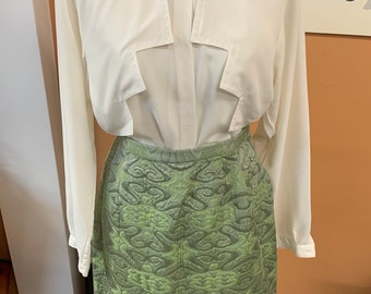 Vintage Fancy 1960’s Light Green High Waisted Embossed Pencil Skirt