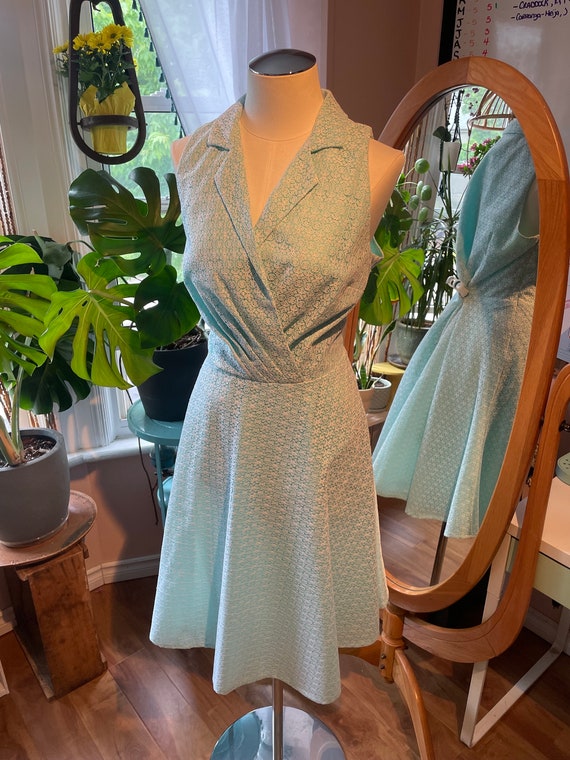 Vintage Turquoise With White Lace Overlay evan Picone Collared Day Dress Etsy