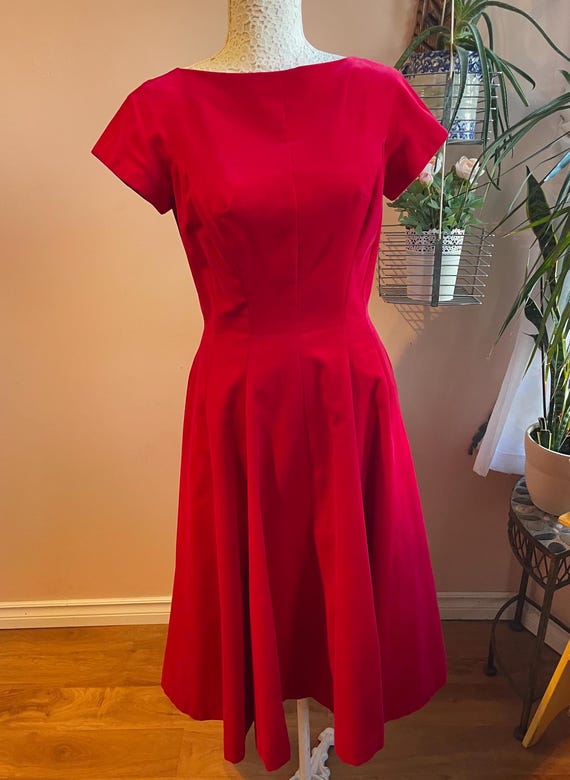 Bright Red Velvet Short Sleeve 1950's Fit & Flare Full Skirt Cocktail Dress  Size Medium - Etsy Israel