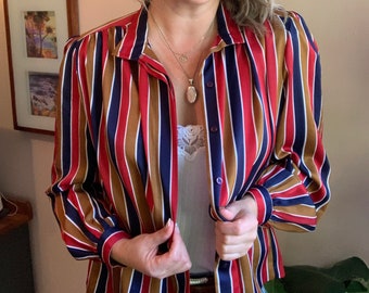 Vintage Multi Colour Striped 'Anne Klein' Silky Blouse