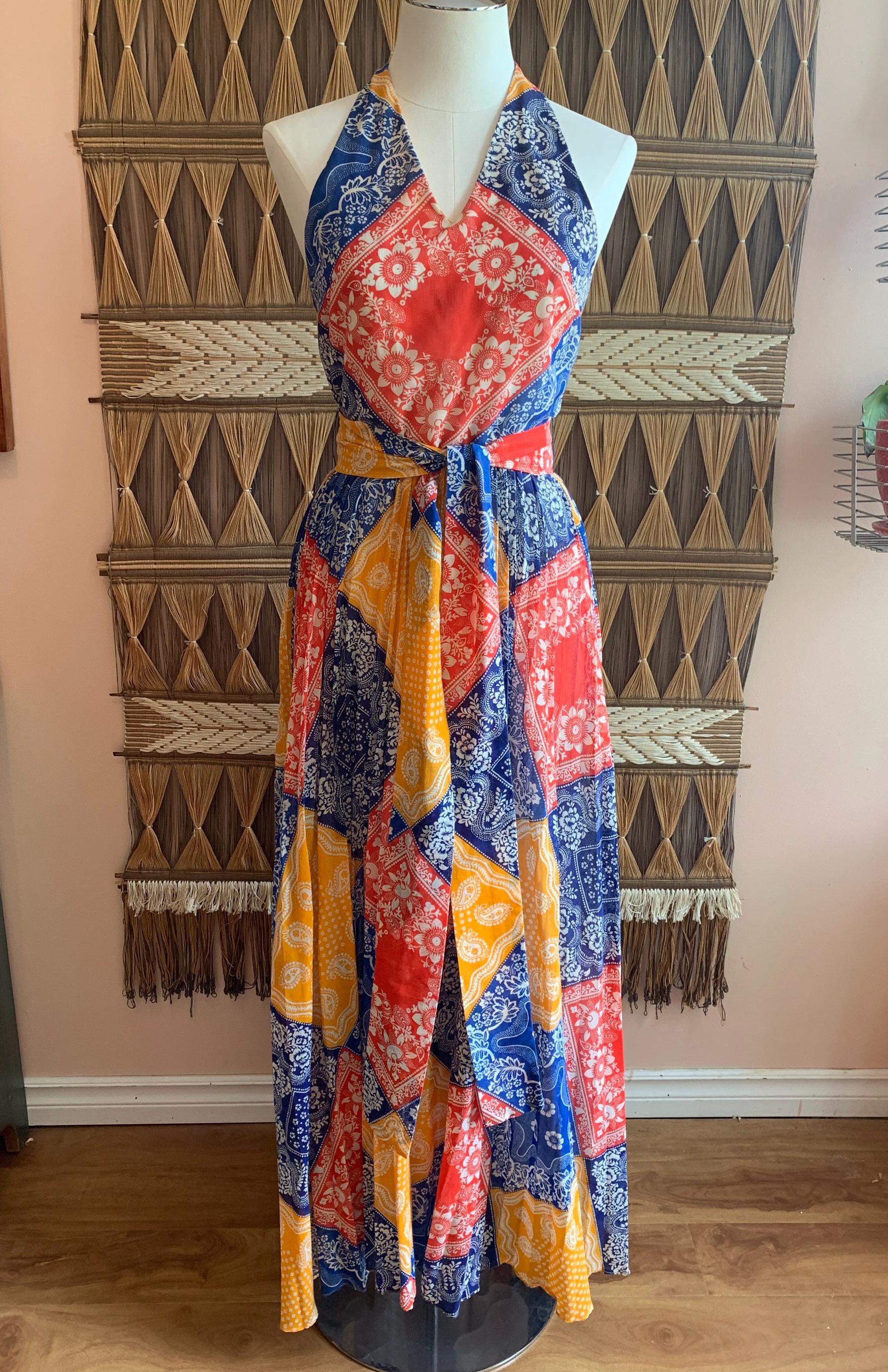 1960's Vintage Bandana Patchwork 'missy House' Halter Neck Maxi Dress Size  Xs - Etsy