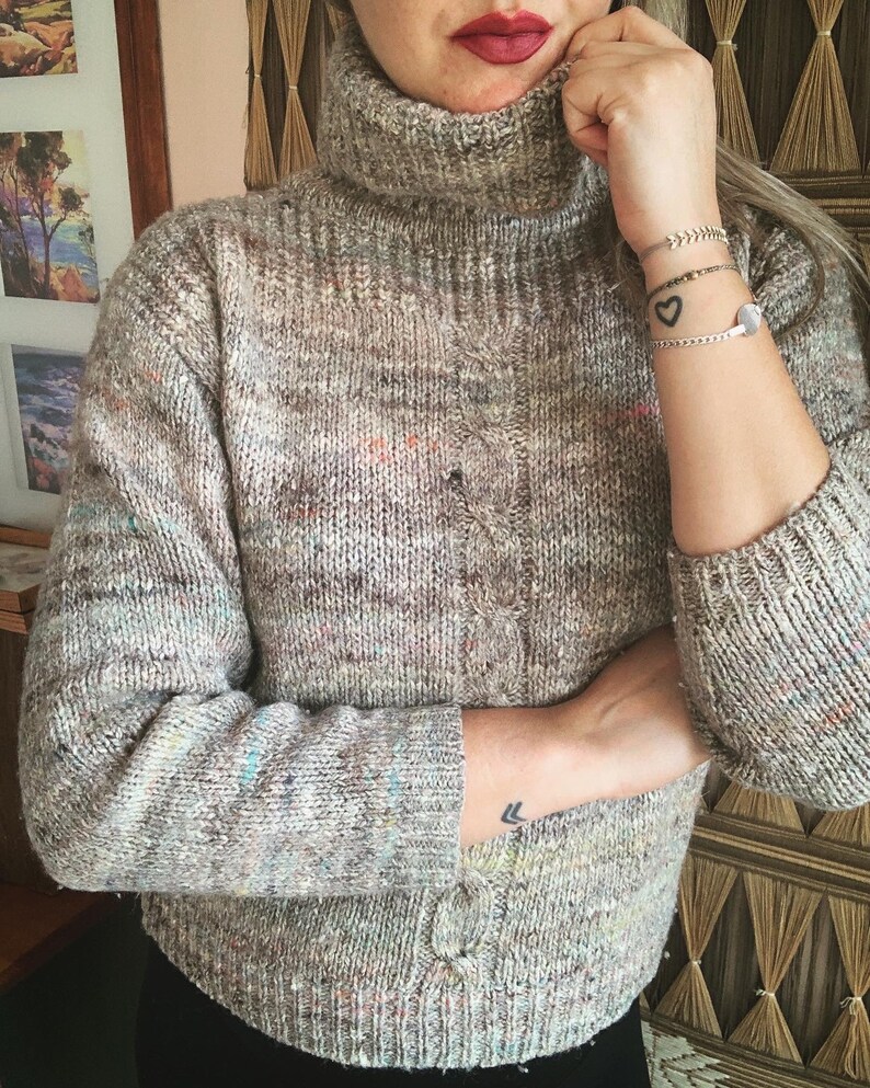 Vintage Cozy Wool Blend Cable Knit Turtleneck Sweater Size M