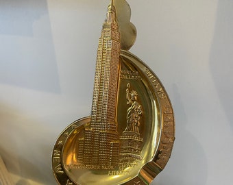Vintage Souvenir Goldtone New York City Empire State Building Ashtray