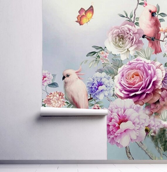 Fondo de pantalla loros rama de flores peonía con rosas - Etsy México Fondo de pantalla loros rama de flores peonía con rosas - Etsy México
