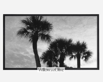 Samsung Frame TV Art, Palm Trees Sunset, Black and White Art, Beach House Art, Tropical Art, Coastal Art, Digital Art, Frame TV Art, TV Art