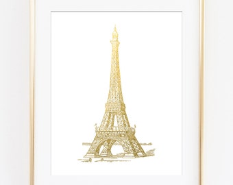 Eiffel Tower Printable Art Print, Gold Eiffel Tower, Paris Artwork, Paris Printable, Paris Decor, French Decor, Gold Wall Art, Printable Art