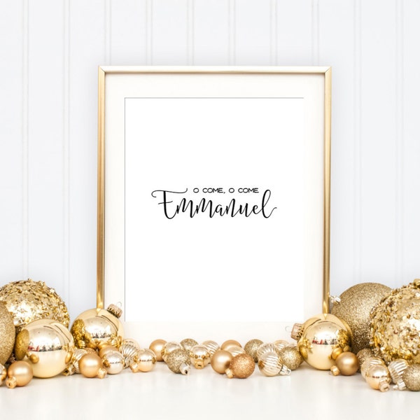 Kerst afdrukbare Art Print, O Come O Come Emmanuel, Christmas Carol Hymn Print, kalligrafie teken, 8x10, zwart en wit, vakantie kunst aan de muur