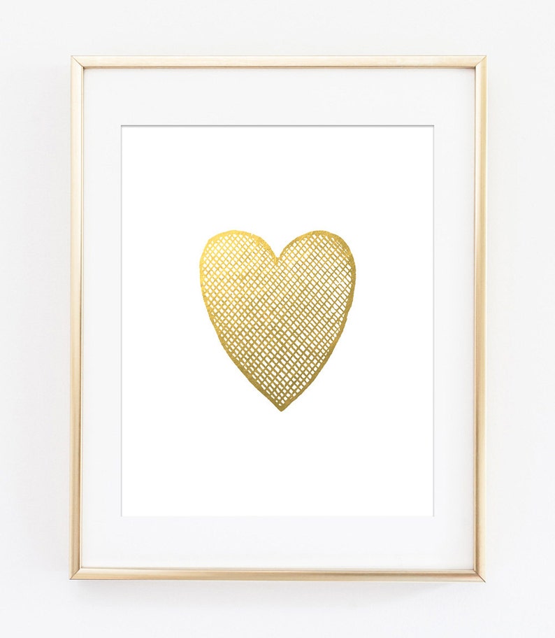 Gold Heart Printable Art Print Gold Crosshatched Heart Gold Etsy