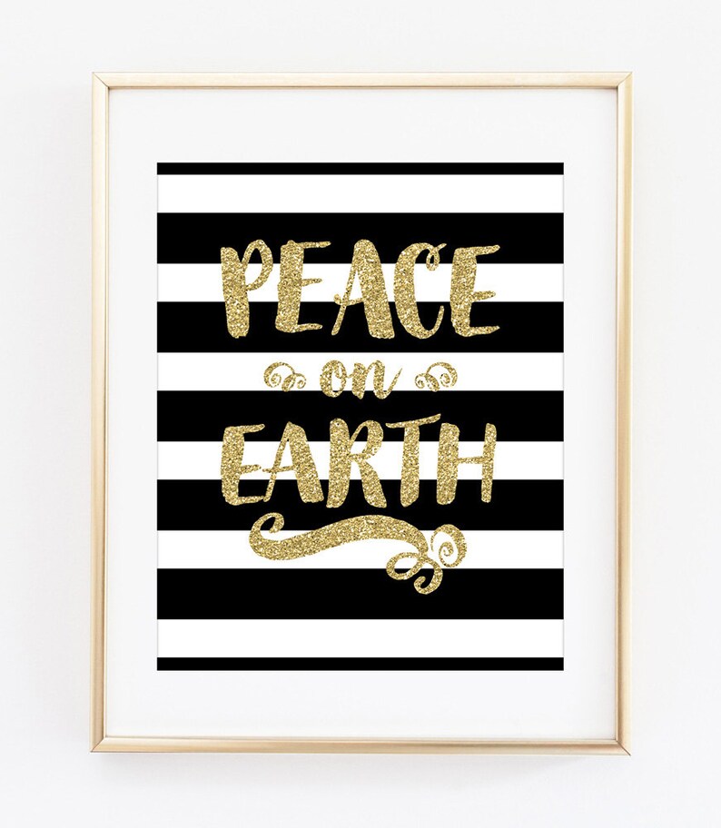 Peace on Earth Printable Art Print, Christmas Printable Art Print, Gold ...