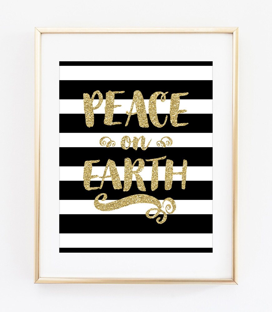 Peace on Earth Printable Art Print, Christmas Printable Art Print, Gold ...