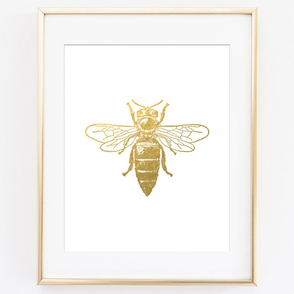 Bee Printables, Bee Print, Gold Bee Printable, Gold Bee, Gold Bumblebee Print, Modern Wall Art, Gold Office Decor, Gold Wall Art, Printable