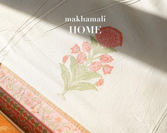 Pure Cotton Jaipur Hand-block Printed Bedsheets with Pillow Cover - King Size ( Makhamali HOME)