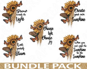 Sunshine Affirmation Png Bundle, Sunflower Quote Png Set, Positive Floral Designs, Inspirational Sublimation Png, Cricut Printable Bundle