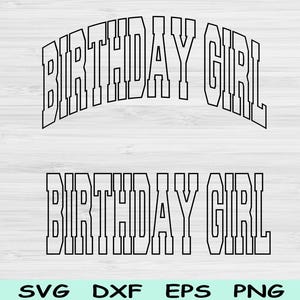 誕生日の女の子のSVGカットファイル、誕生日のSVG、誕生日の女の子のシャツのSVGファイル（クリカット用）、誕生日の女の子のPNGウェーブテキスト昇華デジタルデザイン