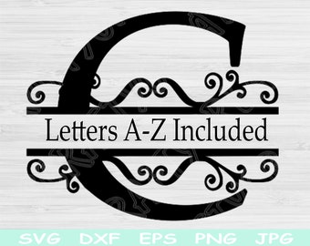 Split Monogram Svg, Split Letter Svg. Alphabet Svg Files for Cricut, Regal Initial Svg, Font Svg Designs for Silhouette, Script Svg Dxf, Png