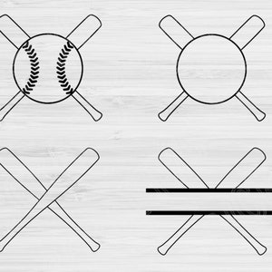 May include: Four black and white baseball bat designs. Two designs feature a baseball in the center, one design features a circle in the center, and one design features two horizontal lines in the center.