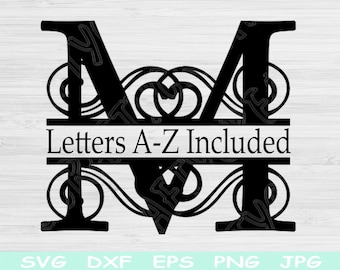 Split Monogram Svg, Split Letter Svg. Alphabet Svg Files for Cricut, Regal Initial Svg, Monogram Font Svg Designs, Script Svg Dxf, Png
