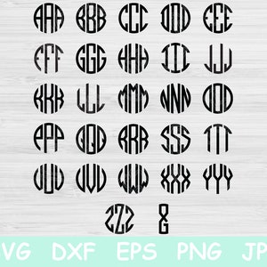 May include: A set of 26 black and white monogram letters in a circle, from A to Z, with the exception of the letter G, which is missing. The letters are arranged in five rows of five letters each, with the letter Z and the letter G in the bottom row.