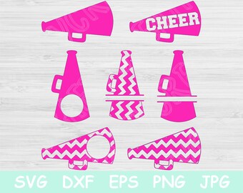 Cheer Svg, Megaphone Svg Digital Design Chevron Cheerleading Cutting files for Silhouette & Cricut Svg Dxf Instant Download Iron On Template