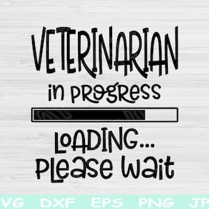 Puede incluir: Gráfico de texto en blanco y negro que dice "Veterinario en progreso cargando... espere por favor".