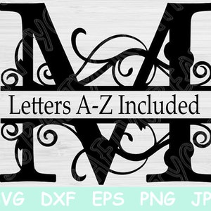Monograma dividido Svg, Letra dividida Svg. Archivos Svg del alfabeto para Cricut, Regal Initial Svg, Diseños Svg de fuentes para Silhouette, Script Svg Dxf, Png