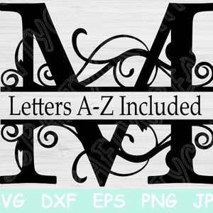 Split Monogramm SVG, Split Buchstaben svg. Alphabet-Svg-Dateien für Cricut, Regal Initial SVG, Schrift-Svg-Designs für Silhouette, Script-Svg Dxf, Png