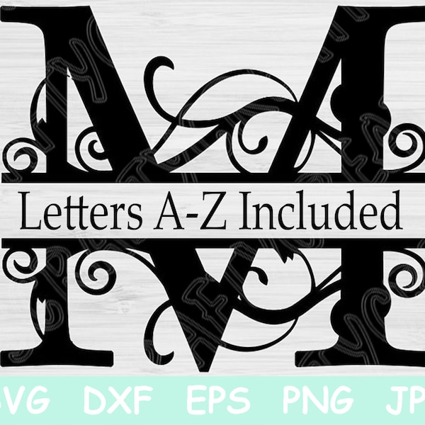 Split Monogram Svg, Split Letter Svg. Alphabet Svg Files for Cricut, Regal Initial Svg, Font Svg Designs for Silhouette, Script Svg Dxf, Png