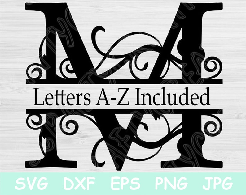 Split Monogram Svg, Split Letter Svg. Alphabet Svg Files for Cricut, Regal Initial Svg, Font Svg Designs for Silhouette, Script Svg Dxf, Png image 1