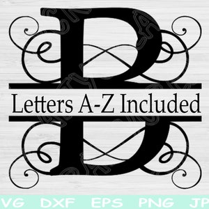 Divisão de monograma Svg Png Dxf, arquivos de letras divididas Svg para Cricut, divisão de letras de monograma Svg, alfabeto Svg, iniciais de monograma Svg para Glowforge