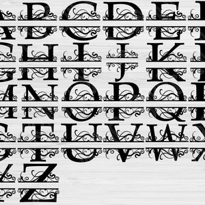 Split Monogram Svg, Split Letter Svg. Alphabet Svg Files for Cricut, Regal Initial Svg, Font Svg Designs for Silhouette, Script Svg Dxf, Png image 4
