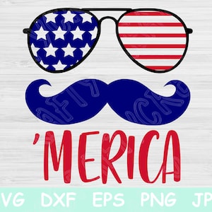 Merica Svg, 4 de julho Svg, Quatro de julho Svg, Arquivos patrióticos Svg para Cricut, 4 de julho Svg, Dia da Independência Svg, Merica Mustache Svg Eps