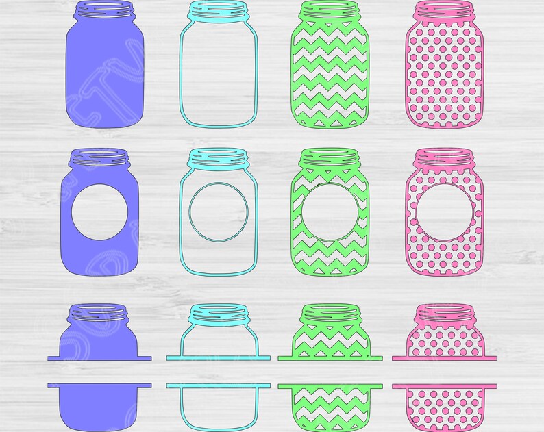 Download Mason Jar Svg File with Split Chevron and Polka Dots. Monogram | Etsy