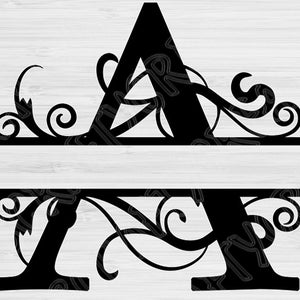 Split Monogram Svg, Split Letter Svg. Alphabet Svg Files for Cricut, Regal Initial Svg, Font Svg Designs for Silhouette, Script Svg Dxf, Png image 2