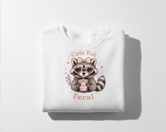 Cute But Feral PNG, Funny Raccoon PNG, Raccoon with Bow Design, Sublimation Design Png, Trendy Animal Lover Design PNG, Dtf Transfer Design