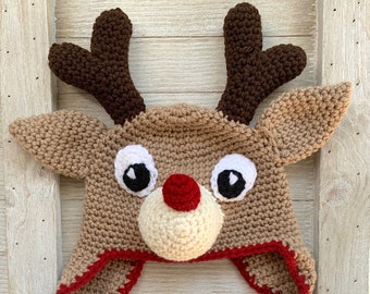 Baby Deer HatCrochet Deer hat Baby Animal hat coming home outfit,Rudolph he Red Nosed Reindeer HatBaby first ChristmasHoliday Baby Hat