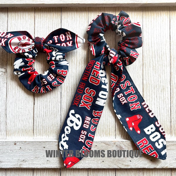 Boston RED SOX Inspired scrunchies | Bow bunny Scarf Tail Bracelet