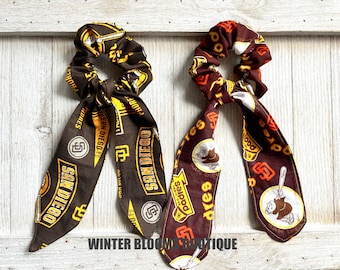 San Diego PADRES Inspired Scrunchies | Bow Bunny Scarf Tail Ponytail Hair ties Bracelet