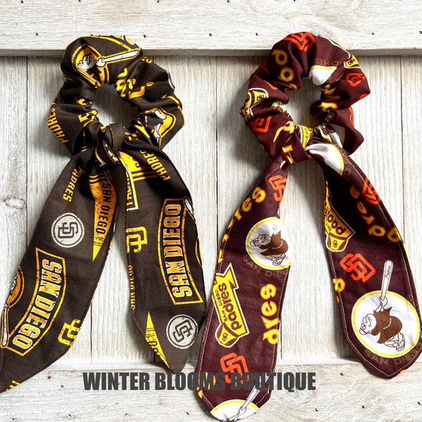 San Diego PADRES Inspired Scrunchies | Bow Bunny Scarf Tail Ponytail Hair ties Bracelet