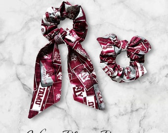 Texas A&M TAMU Aggies inspired scrunchies Bow Bunny Scarf Tail Ponytail holder Hair ties Bracelet