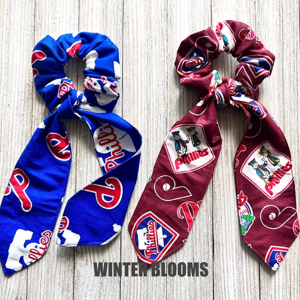 Philadelphia PHILLIES inspired Scrunchies | Bow Bunny Scarf Tail Scrunchies | Hair ties