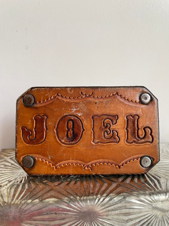 Vintage leather belt buckle, Joel personalized nam